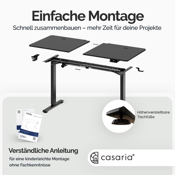 Justerbart stående skrivebord sort 140x60 cm med LCD-skærm