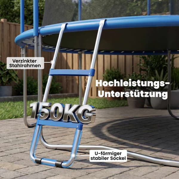 Trampolinstege 2 steg, 150 kg kapacitet, blå