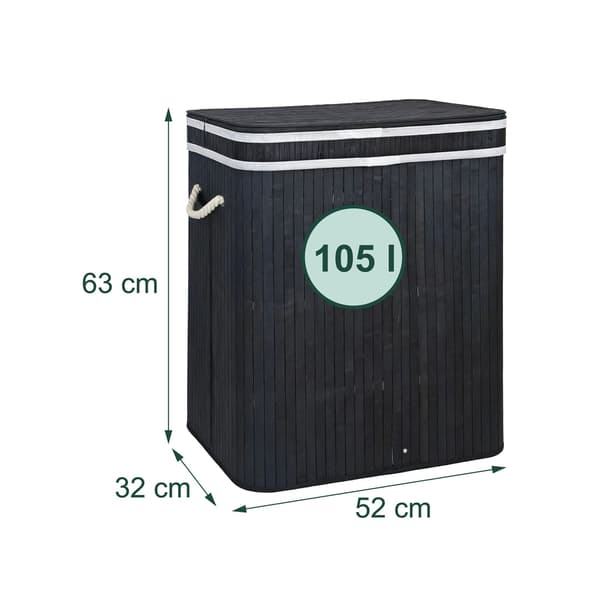 Bambus vasketøjskurv, 3 rum, foldbar