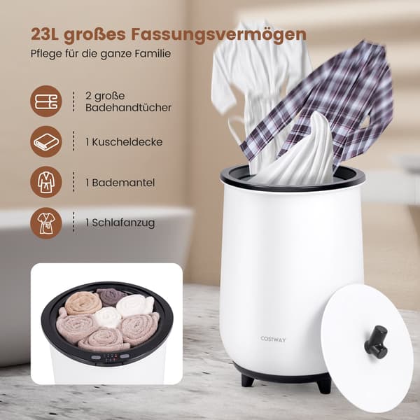 Elektrisk håndklædevarmerspand, 23L, 3 varmeindstillinger, sort