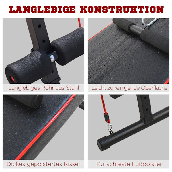 Mavetræner Træningsbænk Sidde Op Bænk Modstandsbånd Justerbare Op Til 120 Kg 37,5X55,5X50-68Cm