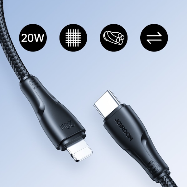 Kestävä kaapeli iPhone Surpass Series USB-C:lle - Lightning 20W 0,25m musta