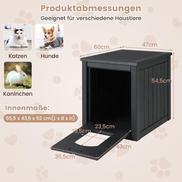 Kattlåda med fälldörr, väderbeständig PP