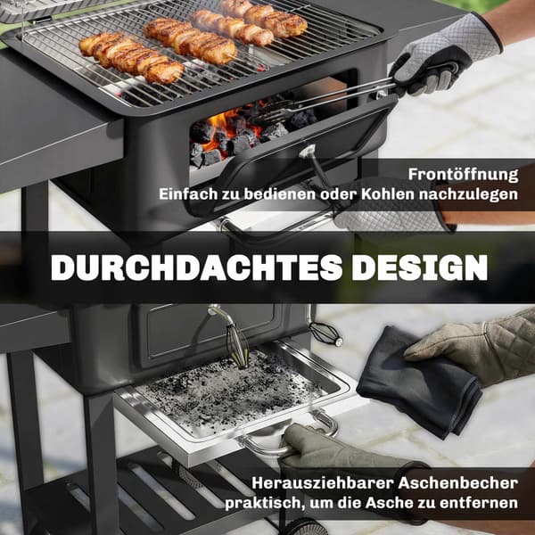 Trækulsgrillryger med justerbar kulpande og termometer