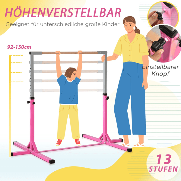 Gymnastik Høj Bar 13-Trins Højdejusterbar Op Til 75 Kg Bærende S