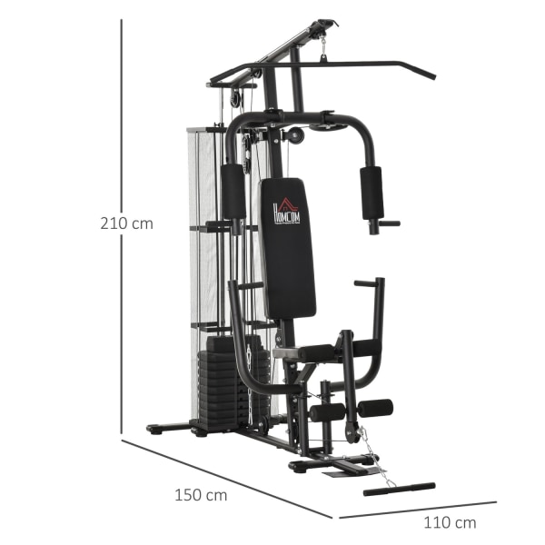 Gym Multigym Fitnessstation Multigym Med Vikter, Lat Pull-Down & Leg Curl, Metall & Pu Syntetiskt Läder, Svart
