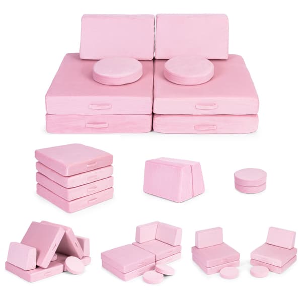 Stor foldbar modulsofa til børn DIY, 8 bløde puder - pink ECOTOYS