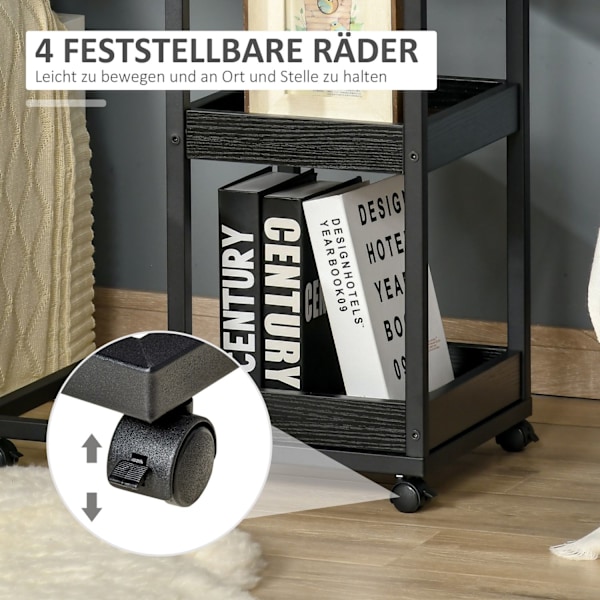 Sidebord Sofabord med Hjul Hylde Industriel stil Sofabord til Stue Soveværelse Mørkebrun 51 x 33 x 66 cm