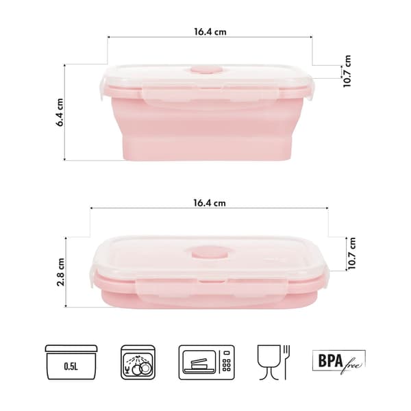 Sammenfoldelig Madkasse, Pink, 500ml Kapacitet