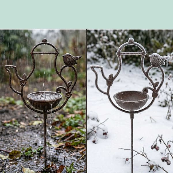 Stående fuglebad, støbejerns tekande design