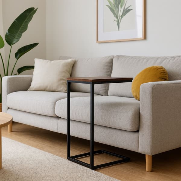 C-formet sidebord – træplade, sort metalstel