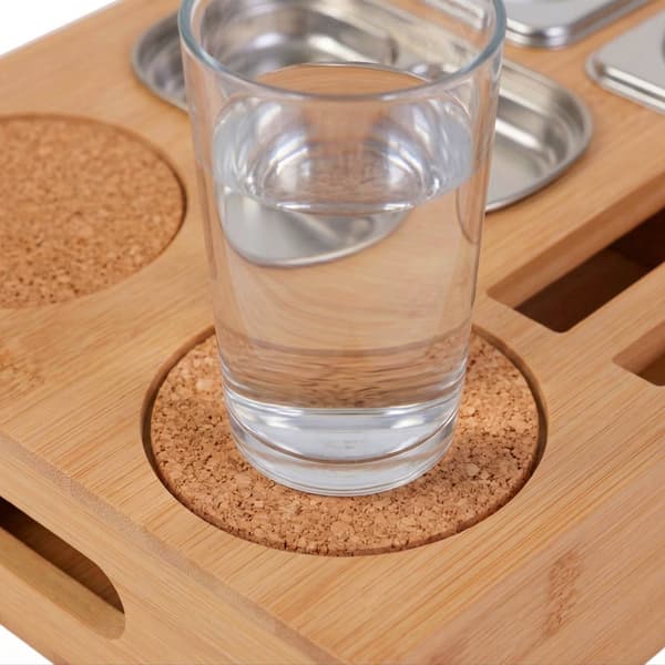 Bambu soffbar – 3 rostfria skålar, mugghållare