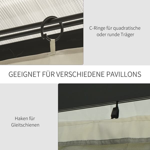 4 Sidepaneler Til 3X3M Lysthus, Med Kroge, Sidevægge, Polyester, Beige, 302X205Cm