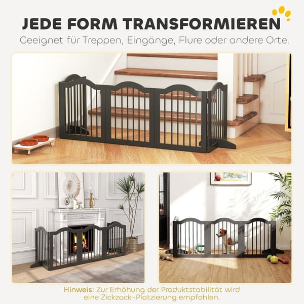 Fritstående hundegitter, foldbart, 5 paneler, sort, 261,5x29,5x61 cm