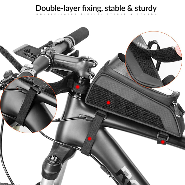 Cykelsteltaske med cover til telefon og navigation, sort