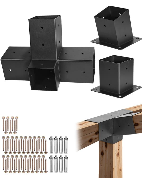 4x4 sneda 4-vägs pergolafästen, kolstål, 3-pack