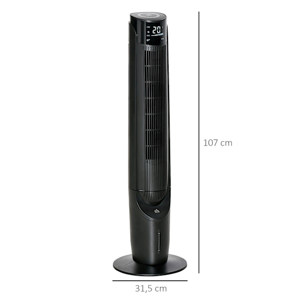 Kolonne Ventilatortårn Ventilator Luftkøler 2-i-1 - 4 tilstande 3 hastigheder, Fjernbetjening, Timer, Drejelig - Sort Aosom