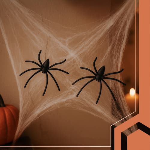 Halloween-edderkoppespind med 2 edderkopper, strækbart, hvidt