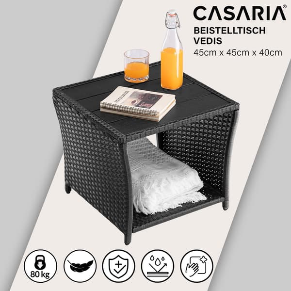 Polyrattan havesidebord, sort, 45x45x40cm, WPC bordplade