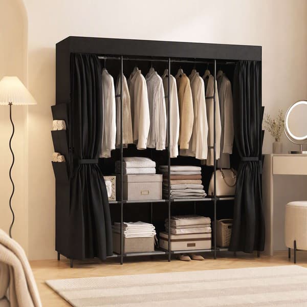 Bærbart stofgarderobe, støvtæt, sort, 170 x 45 x 167 cm