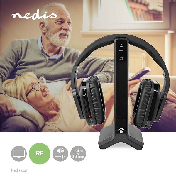 Trådløst TV hovedtelefoner | RF | Over-Ear | Maksimal batteritid: 8 timer | 25 m | Digital lyd | Opladningsstation | Sort