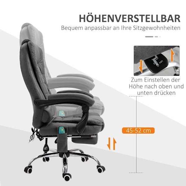 Työtuoli hieronta- ja lämpötoiminnolla, ergonominen, 6 hierontapistettä, jalkatuki, kaukosäädin, polyesteri, 65 x 160 x 104 cm, harmaa