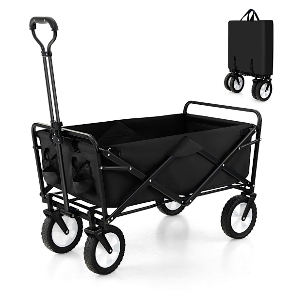 Sammenfoldelig håndvogn med justerbart håndtag og kopholdere kan holde op til 68 kg til shopping, camping, sort