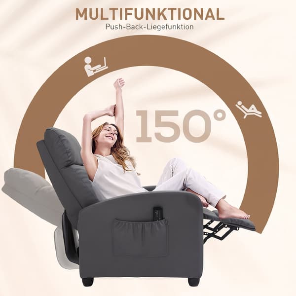 Fåtölj med massagefunktion, justerbart ryggstöd, grå