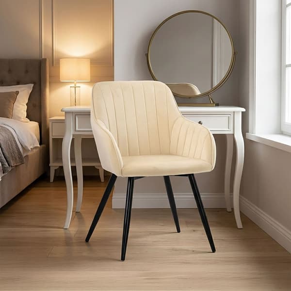 Beige sammetsmatstolar med armstöd, set om 2