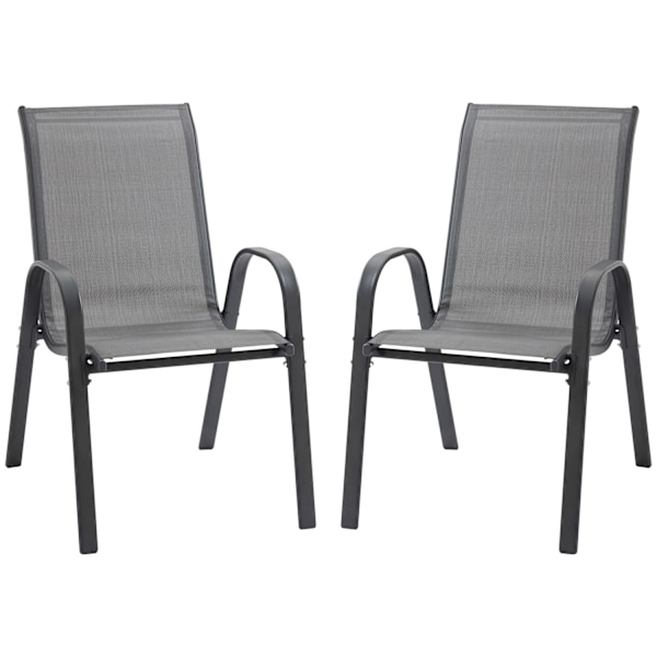 Sæt med 2 havestole stabelstole med armlæn metalnet stof grå 70x54x90cm til terrasse- og havemøbler