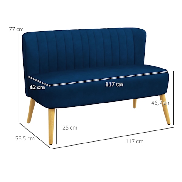2-istuttava sohva, 2-istuttava, pellavanäköinen loveseat, parivuodesohva puujaloilla, kantavuus jopa 150 kg, taivaansininen, 117 x 56,5 x 77 cm