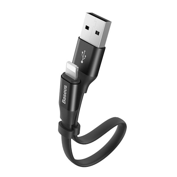 Litteä kaapeli Iphone Lightning USB-kaapeli pidikkeellä 2A 23cm musta