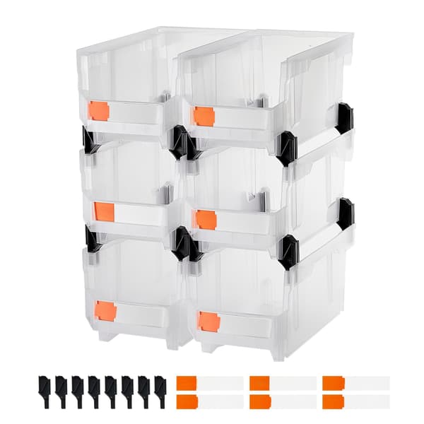 Stabelbare, klare opbevaringsbeholdere, 6-pak, 14,8 tommer