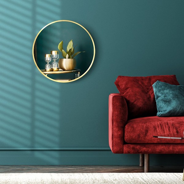 Badeværelsesspejl Med Led Rundt Vægspejl Ø50 Cm, Memory Funktion, Ip44, Til Stue & Soveværelse, Guld, Aluminium