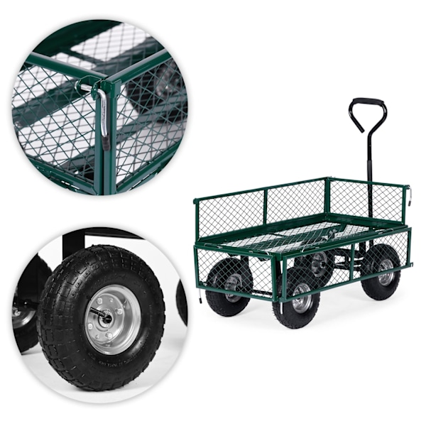Puutarhakuljetuskärry, 200 kg, avattavat sivupaneelit, suuret puhallettavat pyörät, MultiGarden