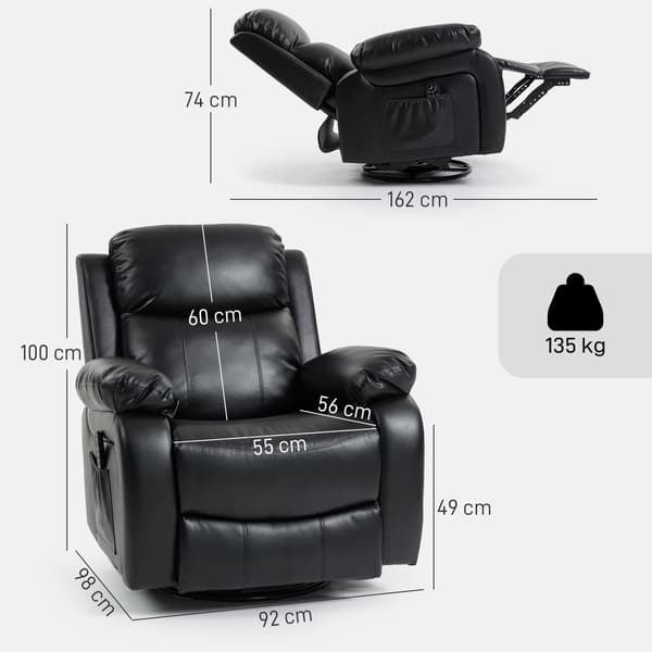 Massagestol med 8 vibrationspunkter, lænestol, sort