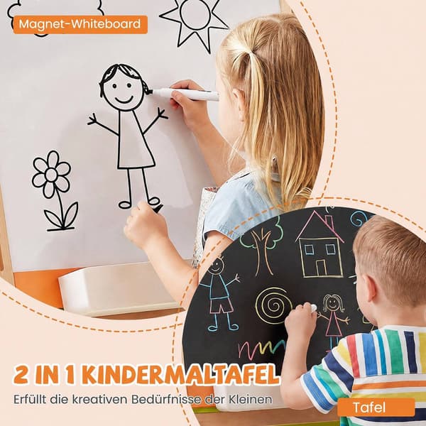 2-i-1 børnekunststaffeli med magnetisk whiteboard og tavle