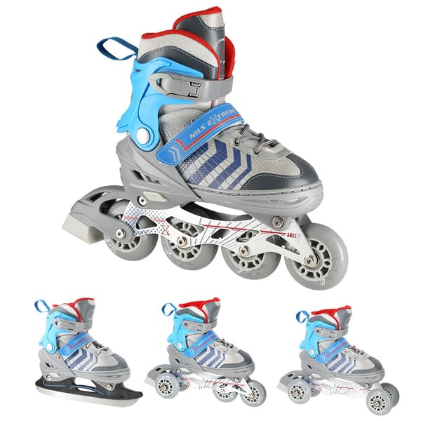 Inline- og hockeyskøjter, 4-i-1, grå/blå, størrelse M