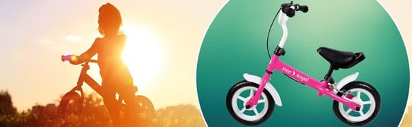 Børnebalancecykel 10" lyserød, justerbart sæde, stålstel