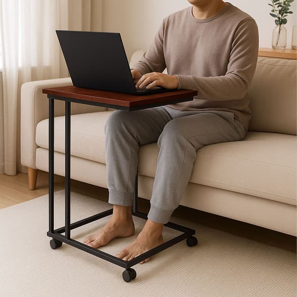 C-format sidobord med hjul – träeffekt, metallram
