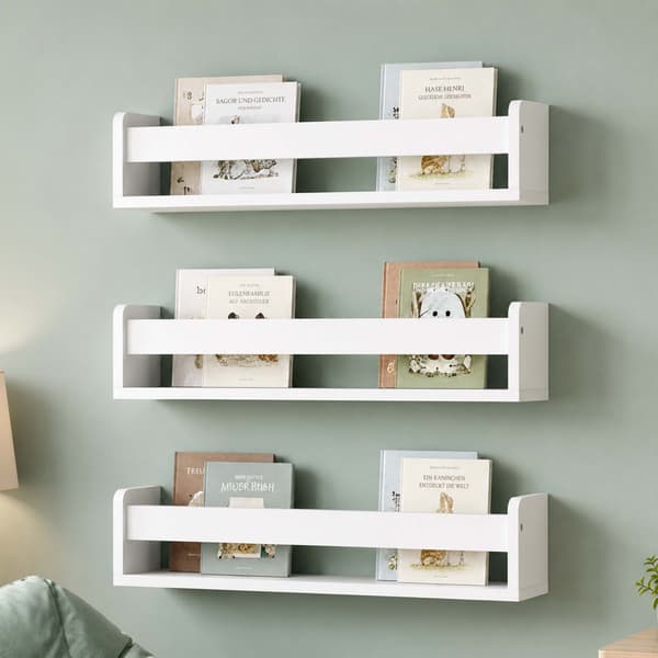 Lasten seinähyllysetti, 3 kpl, valkoinen MDF, 58 cm