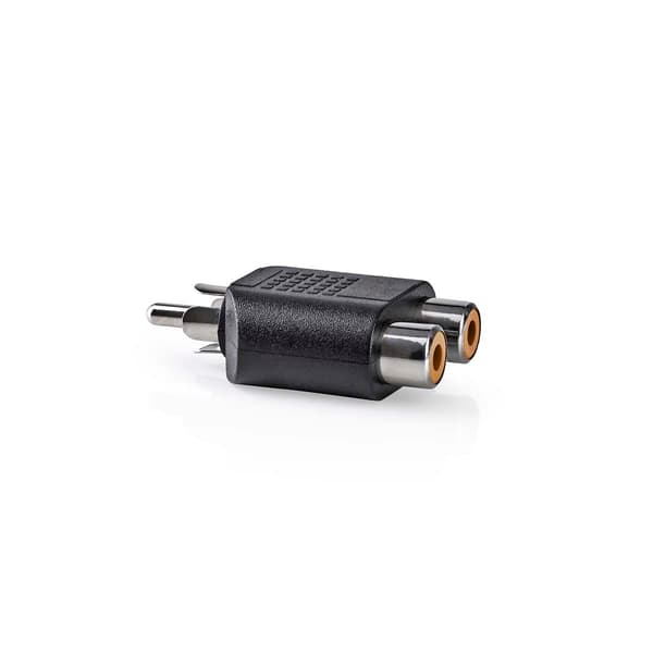 Subwoofer Adapter | RCA Hanstik | 2x RCA Hun | Nikkelplateret | Lige | ABS | Sort | 1 stk. | Box
