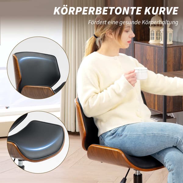 Mid-Century Modern kontorstol i kunstlæder, ergonomisk, sort