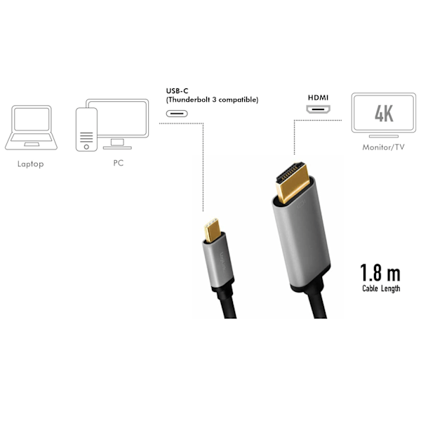 USB-C -> HDMI 4K/60Hz Aluminium 1,8m