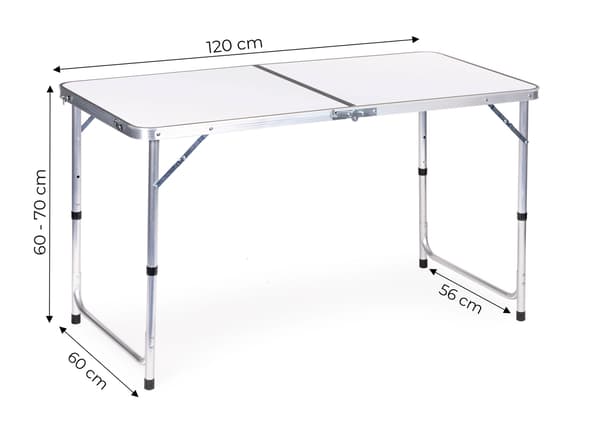 Turistbord foldbart campingbord hvid plade 120 x 60 cm