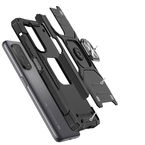 Panssaroitu kotelon kansi + magneettipidike Mi Poco M4 Pro 5G / Redmi Note 11 5G Ring Armor musta