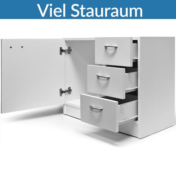 Badeværelsesskab, hvidt, 3 skuffer, MDF