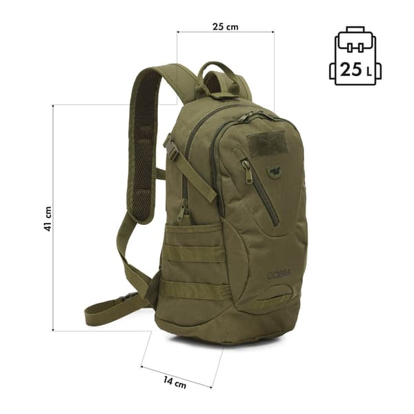 Taktisk rygsæk, 25L, grøn, holdbart design
