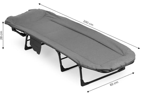 Hopfällbar campingsäng 200x65 cm, justerbart nackstöd