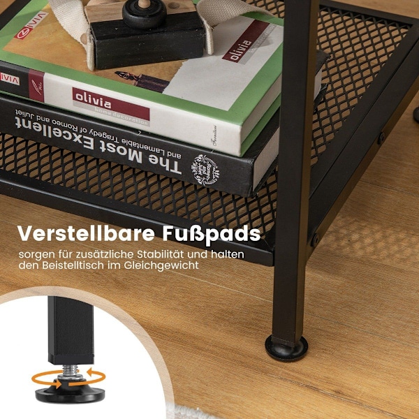 Sidebord med opbevaringsrum og gitterhylde sengebord med metalstel 40 x 40 x 57,5 ​​cm